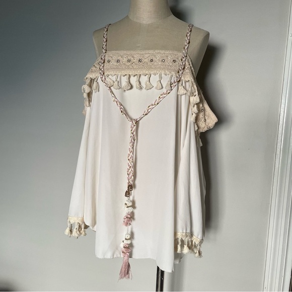 Luxe Moda cream boho off the shoulder flowy top size XL - Picture 1 of 7